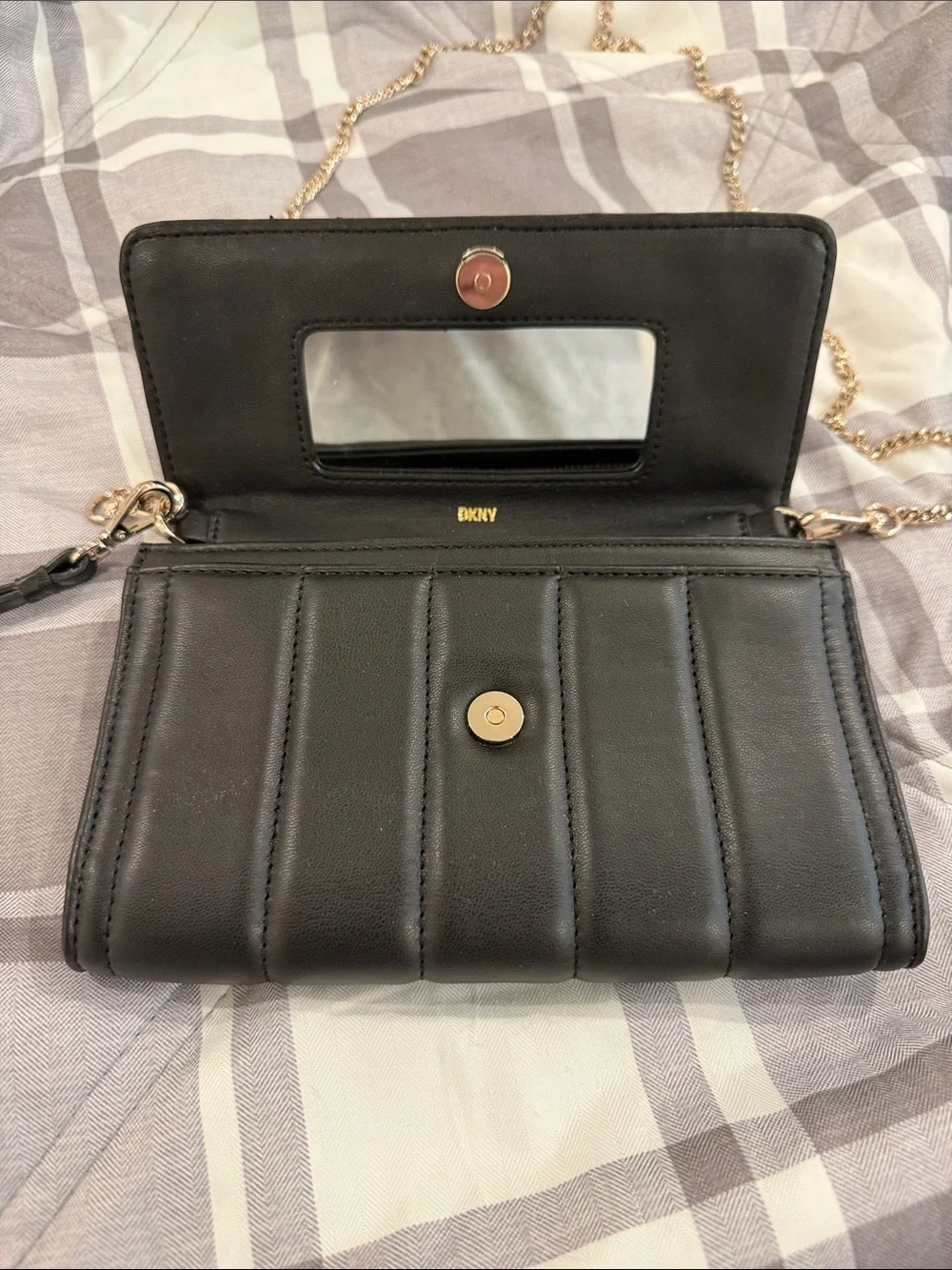 DKNY Black Quilted Crossbody with Gold Chain Strap